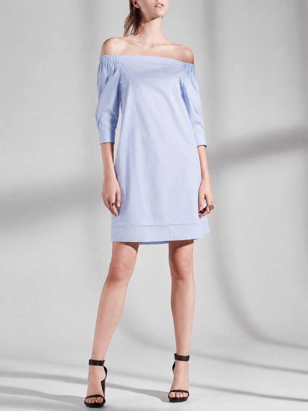 NWT Theory Off-the-Shoulder Poplin Dress, Chambray Blue, US 4